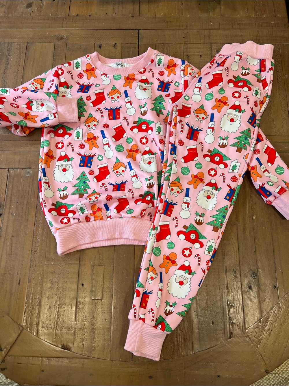 Lola + the boys pink happy elves Christmas jogger and sweatshirt set girls 12